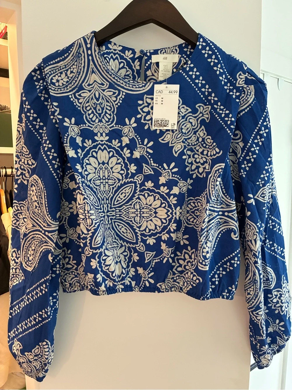 H&M Royal Blue Paisley-Print Long Sleeve Blouse - Picture 4 of 4